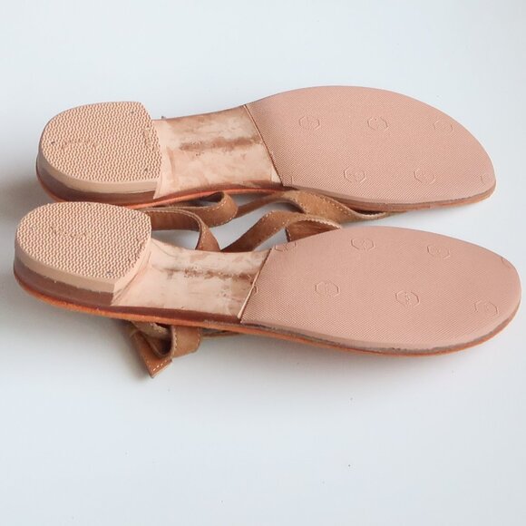 Manolo Blahnik Tan Suede Leather Thong Sandals Luxury Summer Flats Flip Flops 8 - Picture 14 of 16